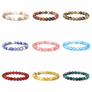 Bijoux en perles de graines extensibles en agate à motif géométrique tendance bohème, cadeau de cristal de guérison, pierre semi-précieuse naturelle de 8 mm - Product Image 5