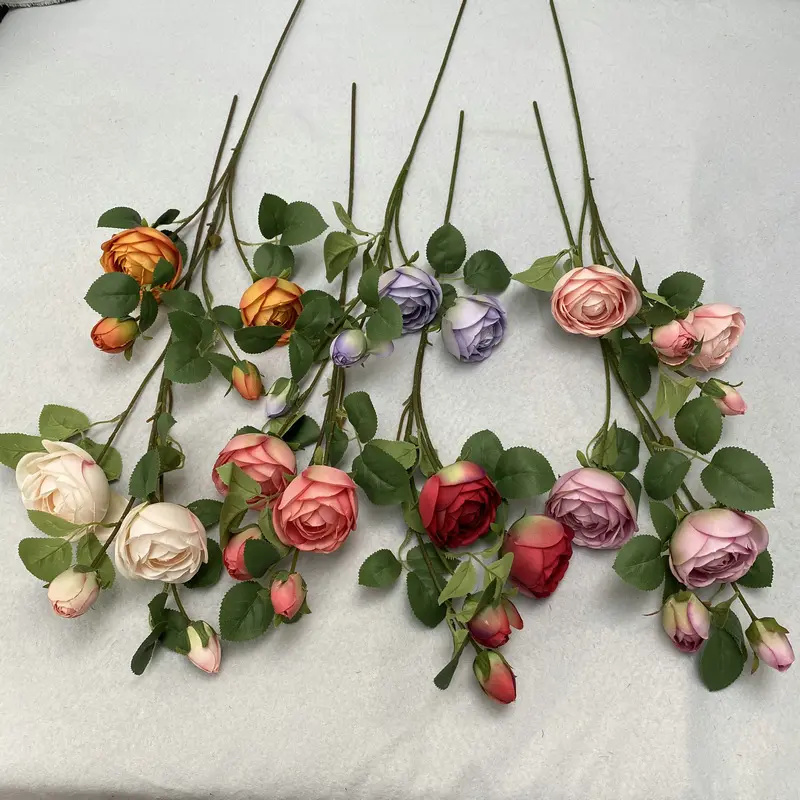 High quality 4 heads wedding flowers decorations artificial rose blue roses artificial flowers
