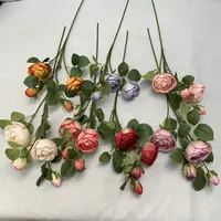 Fleurs décoratives de mariage de haute qualité 4 têtes roses artificielles roses bleues fleurs artificielles