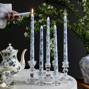 Elegant 25CM Blue <strong>White</strong> Porcelain Patterned <strong>Taper</strong> <strong>Candles</strong> Handmade 10 Inch Wedding <strong>Candles</strong> for Home Decoration Bars Christmas - Product Image 2