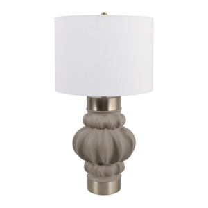 Sculpted <b>Table</b> <b>Lamp</b> Modern <b>Base</b> Fabric Drum Shade Bedroom Living Room Decor - Product Image 1
