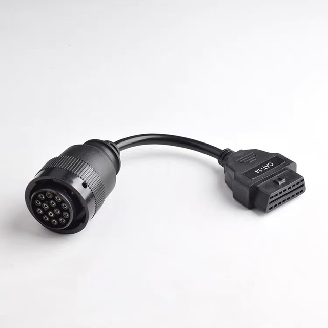 Car OBD2 Adapter 14 Pin Male Female Connector Universal Diagnostic Cable for Heavy Equipment Diesel Scanner