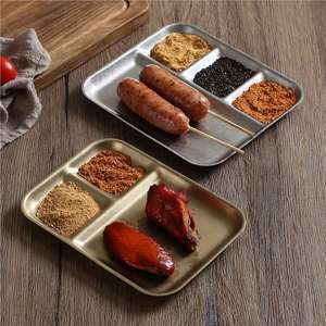 Stainless Steel Compartmentalized Barbecue Plate 4 Section <b>Dipping</b> Sauce Dish For Restaurant Use - Product Image 3