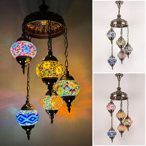 Lampadario a Sospensione LED Etnico Turco a 5 Teste, Fatto a Mano con Mosaico, Misura Media, Altezza Regolabile per Hotel, Ristoranti e Soggiorni - Product Image 5