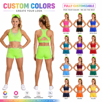 Ensemble d'entraînement pour équipe, vert néon, personnalisé, avec strass scintillants, tissu léger et inaltérable, pour la pratique du cheerleading