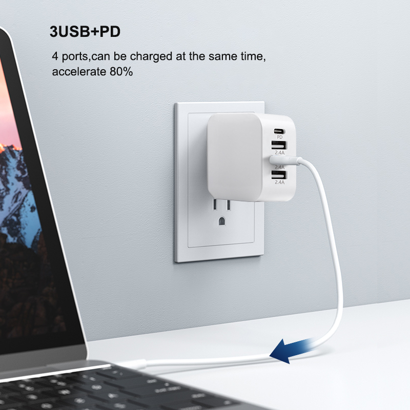 Chargeur de bureau PD 30W TYPE-C + 3 USB 2.4A Hub 30W avec Port de charge PD pour ordinateur portable et téléphone portable