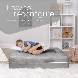 Canapé-lit modulaire pour enfants, gris, en mousse, pliable, confortable, design moderne, pour garçon de 3 ans et plus - Product Image 1