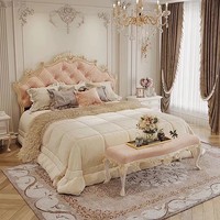 Meilleures ventes, lit de taille king de haute qualité, style rococo, bouton antique doré, meubles sculptés, ensemble de chambre à coucher classique royal