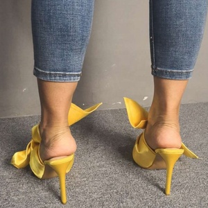 Sandales à enfiler pour femmes, grande taille 47, avec large nœud, bout rond ouvert, talon fin, chaussures d'été habillées, mules mode - Product Image 6