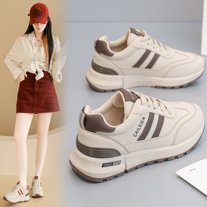 F5173 Nouvelles chaussures de printemps pour femmes, baskets en cuir respirantes, polyvalentes, à semelle épaisse, augmentant la taille, chaussures de course décontractées - Product Image 2