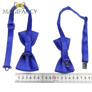 Venta caliente suave duradero mate Color sólido poliéster <span class=keywords><strong>pajarita</strong></span> <span class=keywords><strong>azul</strong></span> púrpura hombres y mujeres niños <span class=keywords><strong>pajarita</strong></span> <span class=keywords><strong>traje</strong></span> de banquete regalos a juego - Product Image 4