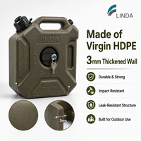 Bidon à essence pour moto Linda 5L en HDPE vierge vert olive, paroi épaisse de 3 mm, accessoires en plastique, bouchon verrouillable, bec verseur