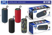 Altavoz Portátil Inalámbrico Bluetooth HF-F109 con Woofer de Tela, Luz RGB, Sonido Activo de Alta Fidelidad, Graves Estéreo, Resistente al Agua para Exteriores