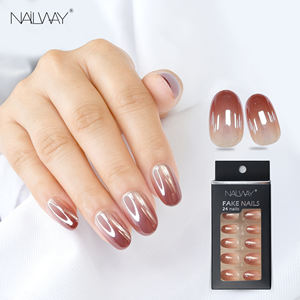 24Pcs Faux <span class=keywords><strong>Ongles</strong></span> Chrome <span class=keywords><strong>Dégradé</strong></span> Court Amande Brillant Brun Ombré Brillant Gel Press on Nails Avec Miroir Metal Design - Product Image 1