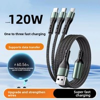 Kabel Pengisi Daya Cepat 3 in 1 120W, Kabel Charger Universal untuk Ponsel, USB Type C Micro 8 Pin, untuk Smartphone IOS Android