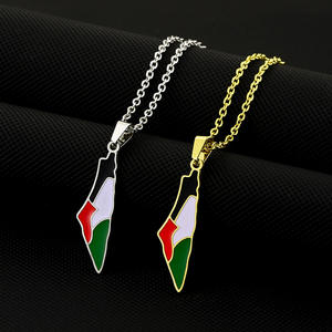 Palestina <span class=keywords><strong>Israel</strong></span> mapa Falg colgante collares para hombres mujeres Acero inoxidable Color dorado palestinos mapa étnico joyería regalos - Product Image 3