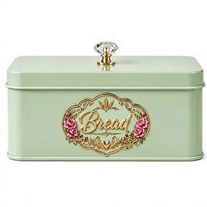 Boîte à pain vintage en métal vert clair, récipient de stockage alimentaire hermétique avec couvercle à bouton en cristal pour la cuisine - Product Image 2