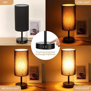 Vendita in fabbrica porte usb touch control in ferro dimmerabile <span class=keywords><strong>paralume</strong></span> in tessuto di base accanto alla lampada da tavolo per camera da letto comodino - Product Image 1