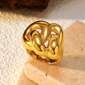Wholesale Minimalist Statement Chunky <strong>Thick</strong> Waterproof 18K Gold Plated Pvd Stainless Steel Fashion Jewelry <strong>Rings</strong> for Women - Product Image 2