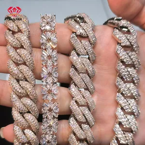 Wholesale 6mm 8mm 10mm 12mm 14mm Mossanite Hip Hop Vvs Diamond Necklace Silver Iced Out Moissanite Cuban Chain Link