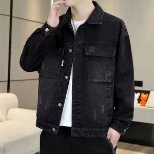 <span class=keywords><strong>เสื้อ</strong></span>แจ็คเก็ตยีนส์สีดำน้ำเงินสำหรับผู้ชาย RNSHANGER รุ่นสปริง/ออทั่ม แบบใหม่ สีพื้นเรียบง่าย ปกคอพับได้ <span class=keywords><strong>เสื้อ</strong></span>โค้ทยีนส์ลำลองสำหรับผู้ชาย - Product Image 1