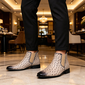 Botas Chelsea Dreamy Stark para Hombre, con Estampado de Avestruz, Punta en Pico, de Cuero Genuino, Estilo Slip-On, para Otoño, Formales, a la Moda - Product Image 5