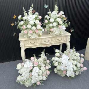 Luxe groene roos real touch hortensia bloemenbal kunstbloem bruiloft tafeldecoratie met amarant bladeren voor bruiloften - Product Image 2