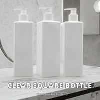 Flacon de lotion carré personnalisé pour emballage cosmétique avec pompe pulvérisatrice, sérigraphié, rechargeable pour shampoing et savon liquide