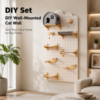 Structure d'escalade pour chat moderne DIY de grande taille - Mur d'escalade perforé mural avec lit intégré pour chat, 4 niveaux, montage facile, bois, plastique, carton