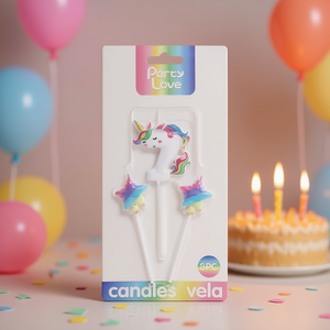 Velas de Cumpleaños Unicornio Party Love, Juego de 3 Piezas con Estrellas, 6 cm, Vela Candies - Product Image 2