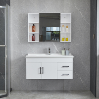 Peralatan Kamar Mandi Laci Penyimpanan Mewah Kayu Solid dan Atas Marmer Putih Pernis Kamar Mandi Vanity