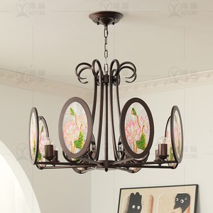 Retro Southeast Asian Style Enamel Pendant <b>Light</b> Multi Head Chandelier Round <b>Led</b> Home Lighting For Bedroom Living Room - Product Image 3