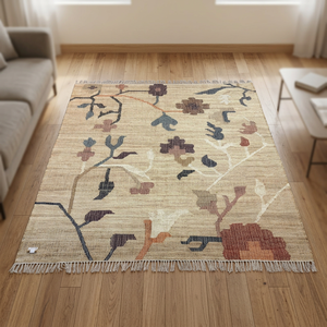 Alfombra de Yute Natural, Hecha a Mano, con Diseño Floral Abstracto, Moderna, con Flecos, Rectangular, para Hogar, Hotel, Pasillo - Product Image 2