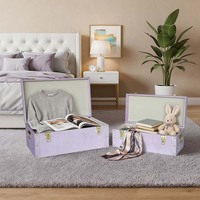 Set mit 2 Vintage Light Purple Velvet Aufbewahrung koffern mit PVC-Zierleisten und dekorativen Organizer-Trunks im Niet-Design
