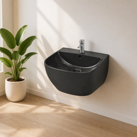 Lavabo mural en céramique moderne avec trou pour robinet simple et drain pour salle de bain d'hôtel et d'école