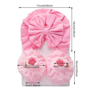 2Pcs/Set Solid Cotton Big Bow Hat <strong>Baby</strong> Kids Soft Comfortable <strong>Headband</strong> with Flower Head Wraps Toddler Accessories - Product Image 6