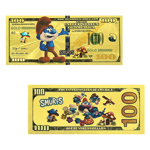 5 billets de banque en feuille d'or Model S_smurff 15x7,1 cm, double face, personnages de dessins animés bleus mignons, jouet cadeau, objets de collection manga - Product Image 2