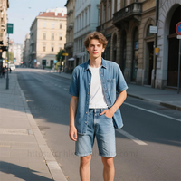 Ensemble de mode personnalisé en deux pièces, veste en jean et short en jean, ensemble de costume avec logo personnalisé, ensemble de jean pour hommes
