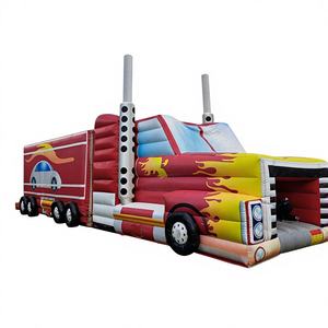 Glissière gonflable à thème de maison de rebond de camion de pompiers pour les fêtes d'anniversaire et les événements de carnaval des enfants - Product Image 1