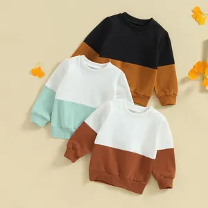 Осенняя одежда контрастных цветов пуловеры с длинным рукавом О-образным вырезом Свободные толстовки Топы Детская толстовка