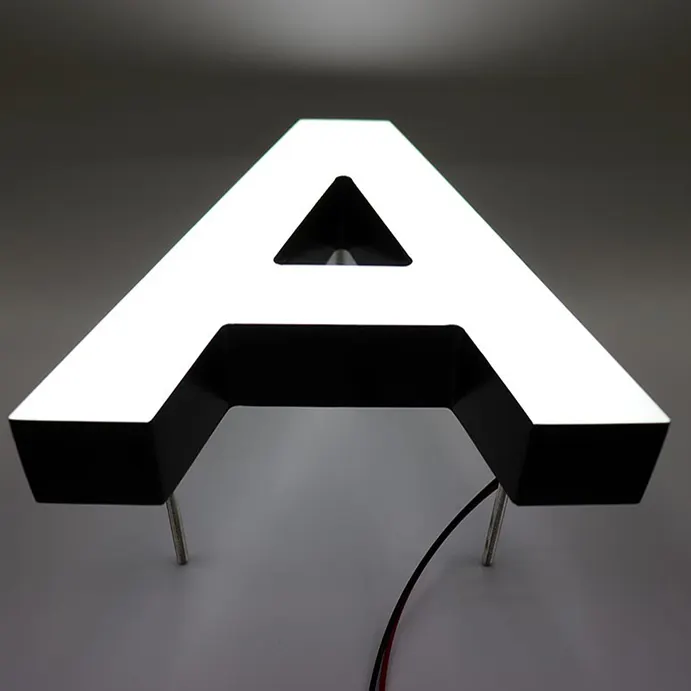 Letras luminosas de logotipo 3d, aço inoxidável, retroiluminado, canal de metal, letra