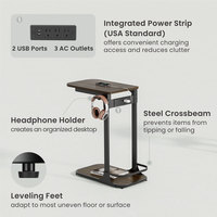 Table d'appoint de lit mobile moderne de bureau OEM ODM pour ordinateur portable bureau de collation latéral en forme de C avec multiprise et support pour casque d'écoute