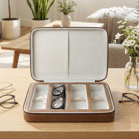Étui à lunettes de soleil de luxe en cuir PU, durable, portable, 4 emplacements, haut de gamme, grande capacité, boîte de rangement pour lunettes de vue, promotionnel