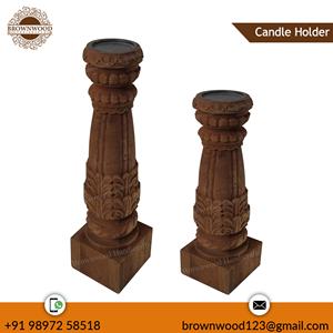 Juego de 2 candelabros de madera de mango tallados a mano para velas de Pilar Ideal para sala de estar cocina iglesia y uso decorativo - Product Image 5
