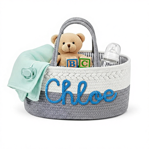 Organizador de Pañales Personalizado <span class=keywords><strong>con</strong></span> <span class=keywords><strong>Nombre</strong></span>, Cesta de Almacenamiento de Cuerda de Algodón para Artículos Esenciales del Bebé, para Niños y Niñas - Product Image 1