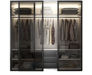 Armoire coulissante en <span class=keywords><strong>bois</strong></span> à 3 portes avec dos en verre <span class=keywords><strong>noir</strong></span> peint - Product Image 1