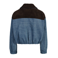 Veste en jean courte Jxwatcher printemps-automne avec col en cuir véritable suédé, fermeture éclair, pour femmes
