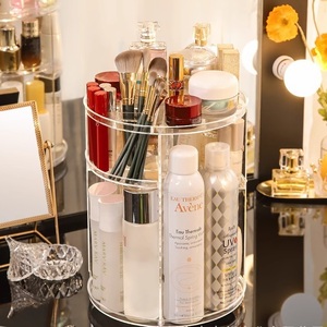 Boîte de <span class=keywords><strong>rangement</strong></span> de cosmétiques à dessus plat Transparent 360 degrés rotatif réglable acrylique bureau coiffeuse stockage de cosmétiques - Product Image 5