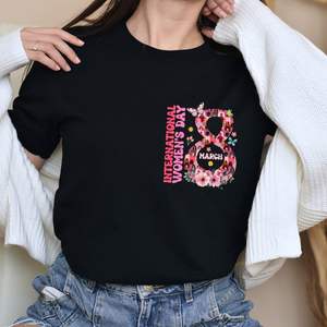 T-shirt da donna con icona femminista, manica corta, 100% cotone, stampa floreale, girocollo, casual, primavera estate, Giornata Internazionale della Donna - Product Image 3