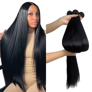 Extensions de cheveux humains vierges brésiliens lisses, 16 pouces, double trame machine, toutes couleurs, sans traitement chimique - Product Image 1